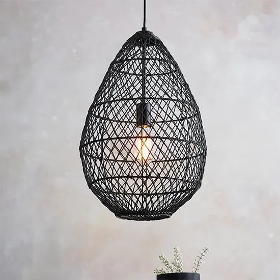 Groton Rattan Ceiling Pendant Light - Stained Black image