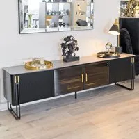 Groton TV Stand with Marble Top - Black, Gold