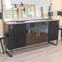 Groton Wide Storage Cabinet with Marble Top - Black, Gold