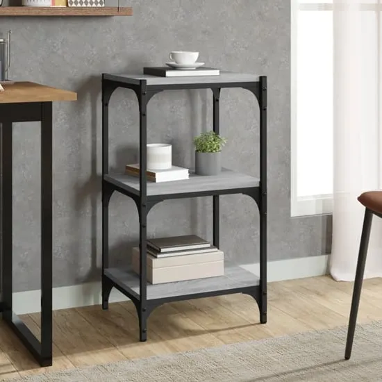 Grove 3-Tier Bookshelf - Grey Sonoma Oak, Steel Frame image