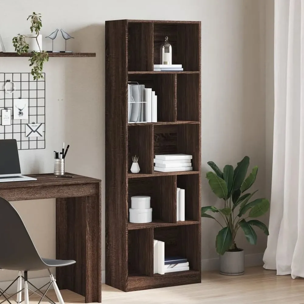 Guelph 10 Shelf Bookcase - Dark Brown Oak, Engineered Wood