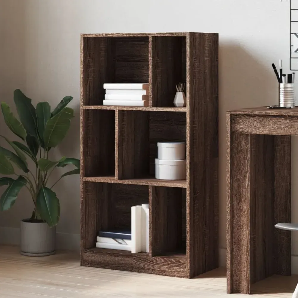 Guelph 6 Shelf Bookcase - Dark Brown Oak, Engineered Wood