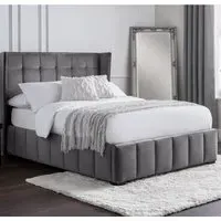 Gutersloh Double Bed - Light Grey, Velvet