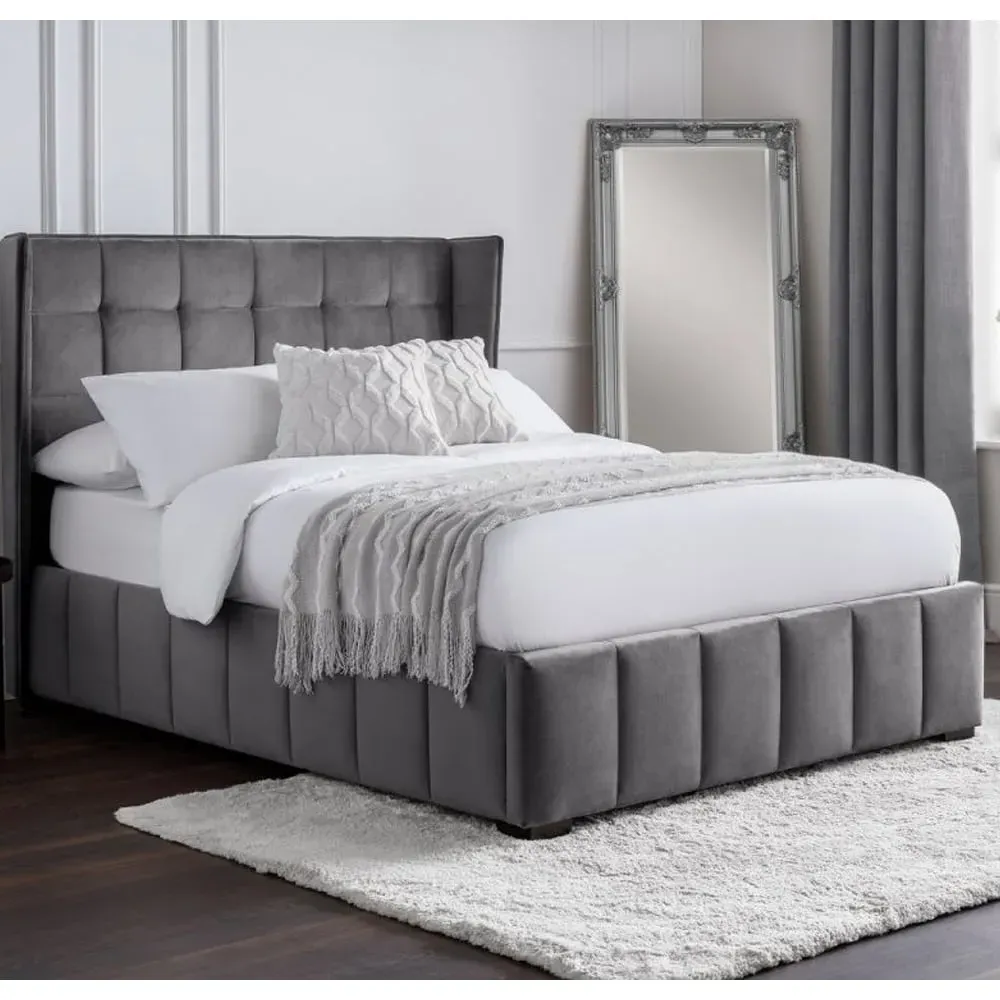Gutersloh Double Bed - Light Grey, Velvet