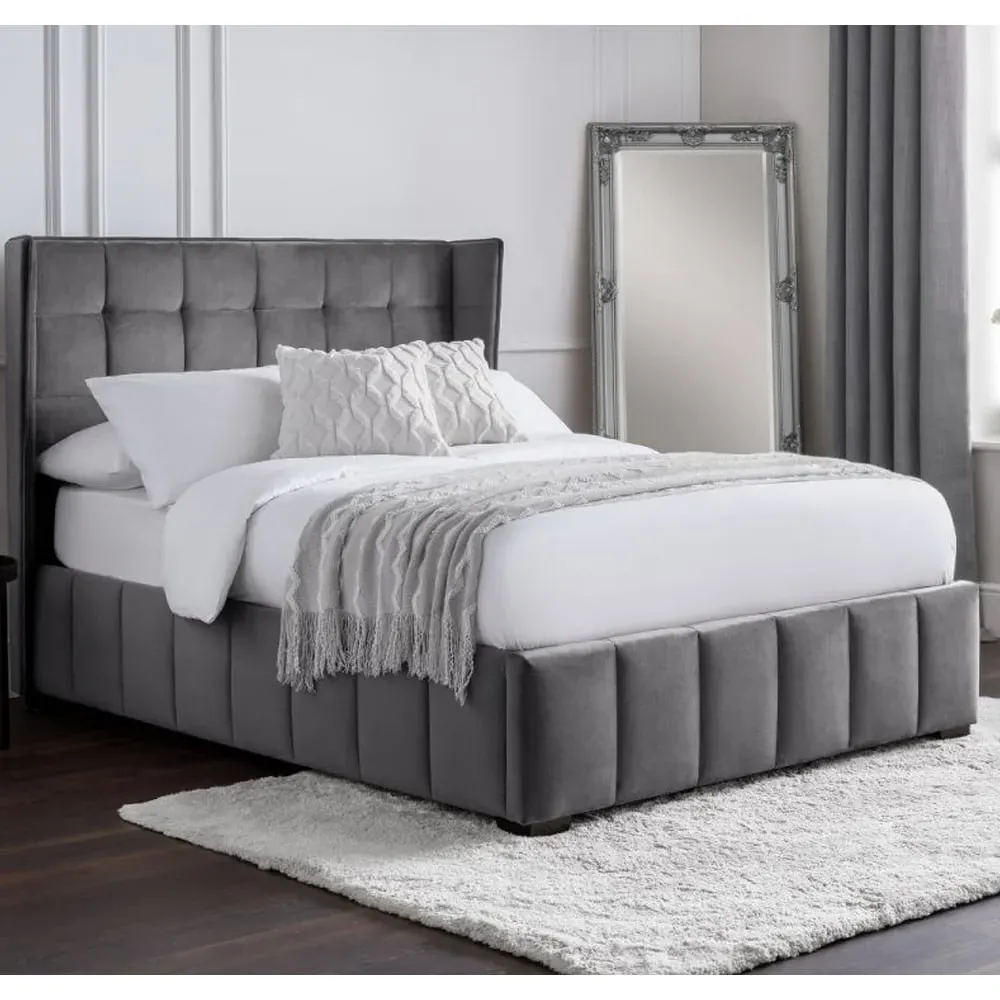 Gutersloh King Size Bed - Light Grey, Velvet