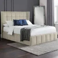 Gutersloh King Size Ottoman Bed with Storage - Cream, Velvet