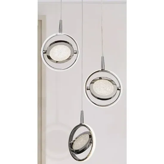 Gyroscope 3 LED Multi Drop Pendant Light - Chrome