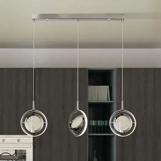 Gyroscope 3 LED Ring Bar Pendant Light - Chrome