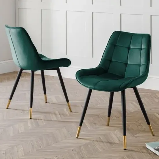 Hadas Dining Chair Set of 2 - Green Velvet, Black Metal product