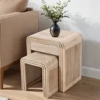 Hailey Carved Nest of 2 Tables - Natural, Mango Wood