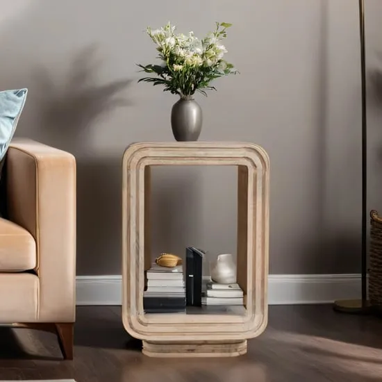 Hailey Carved Side Table - Natural, Mango Wood