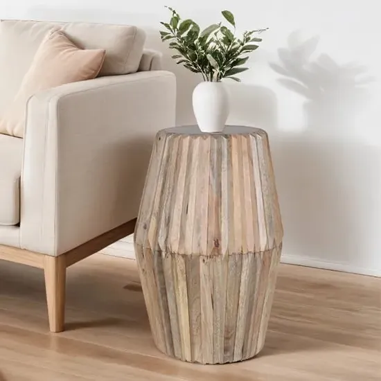Hailey Carved Tall Side Table - Natural, Mango Wood image
