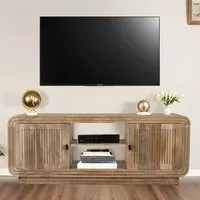 Hailey Carved TV Stand with 2 Doors - Natural, Mango Wood