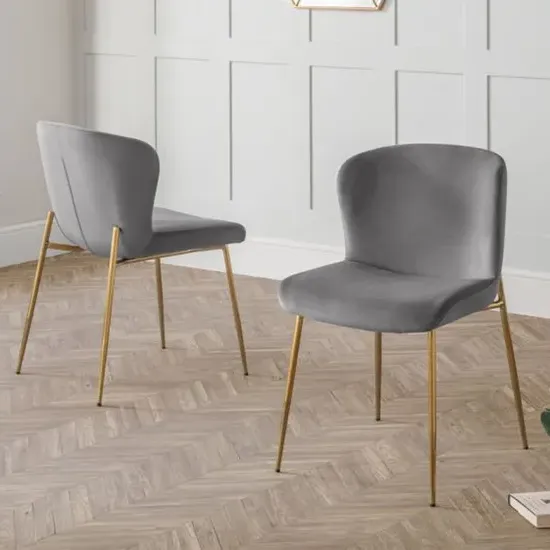 Haimi Dining Chair with Gold Metal Legs (Pair) - Grey Velvet product