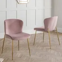 Haimi Dining Chair with Gold Metal Legs, Pair - Pink, Velvet alternate view