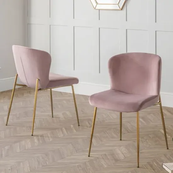 Haimi Dining Chair with Gold Metal Legs, Pair - Pink, Velvet product