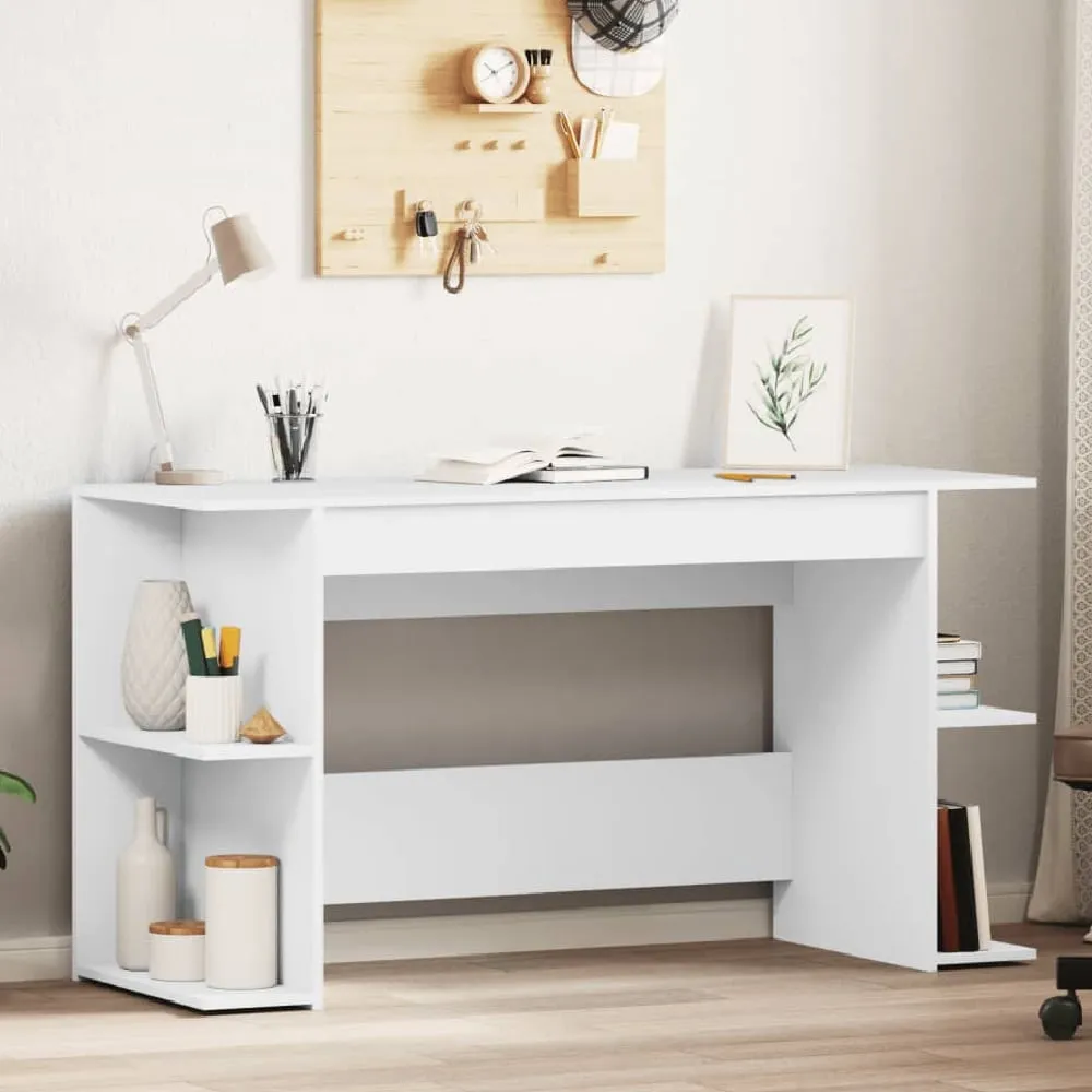 Haines Laptop Desk with 4 Shelves - White, Engineered Wood