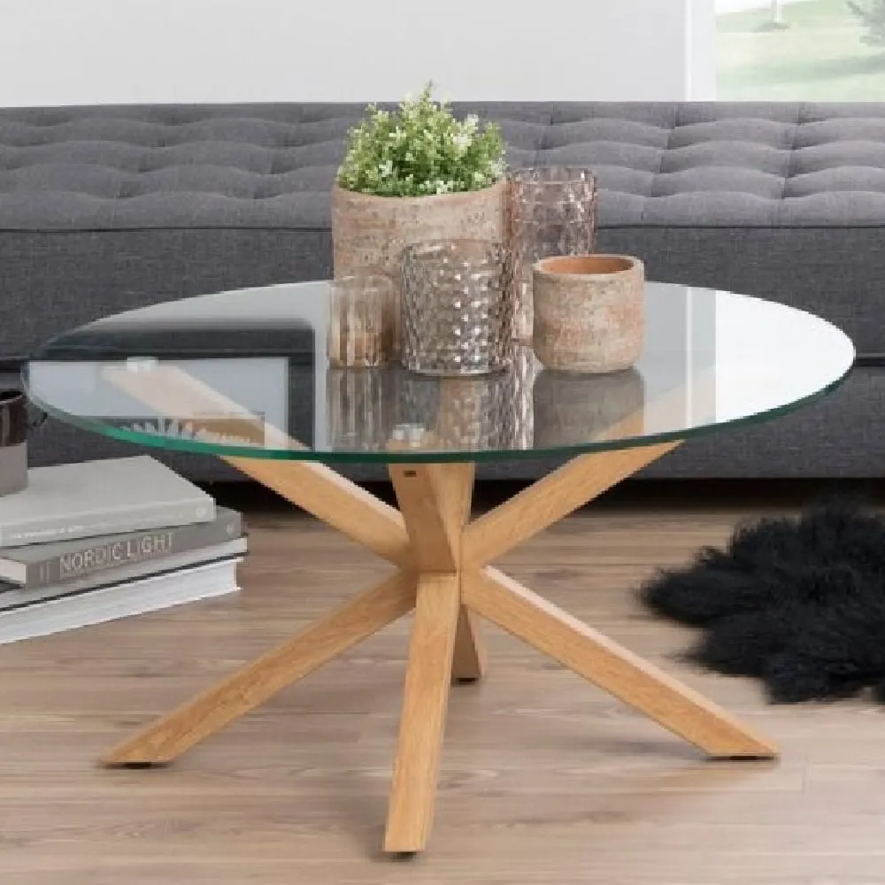 Haines Round Coffee Table - Clear, Oak