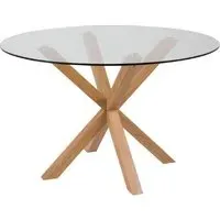Haines Round Dining Table - Clear Glass, Oak