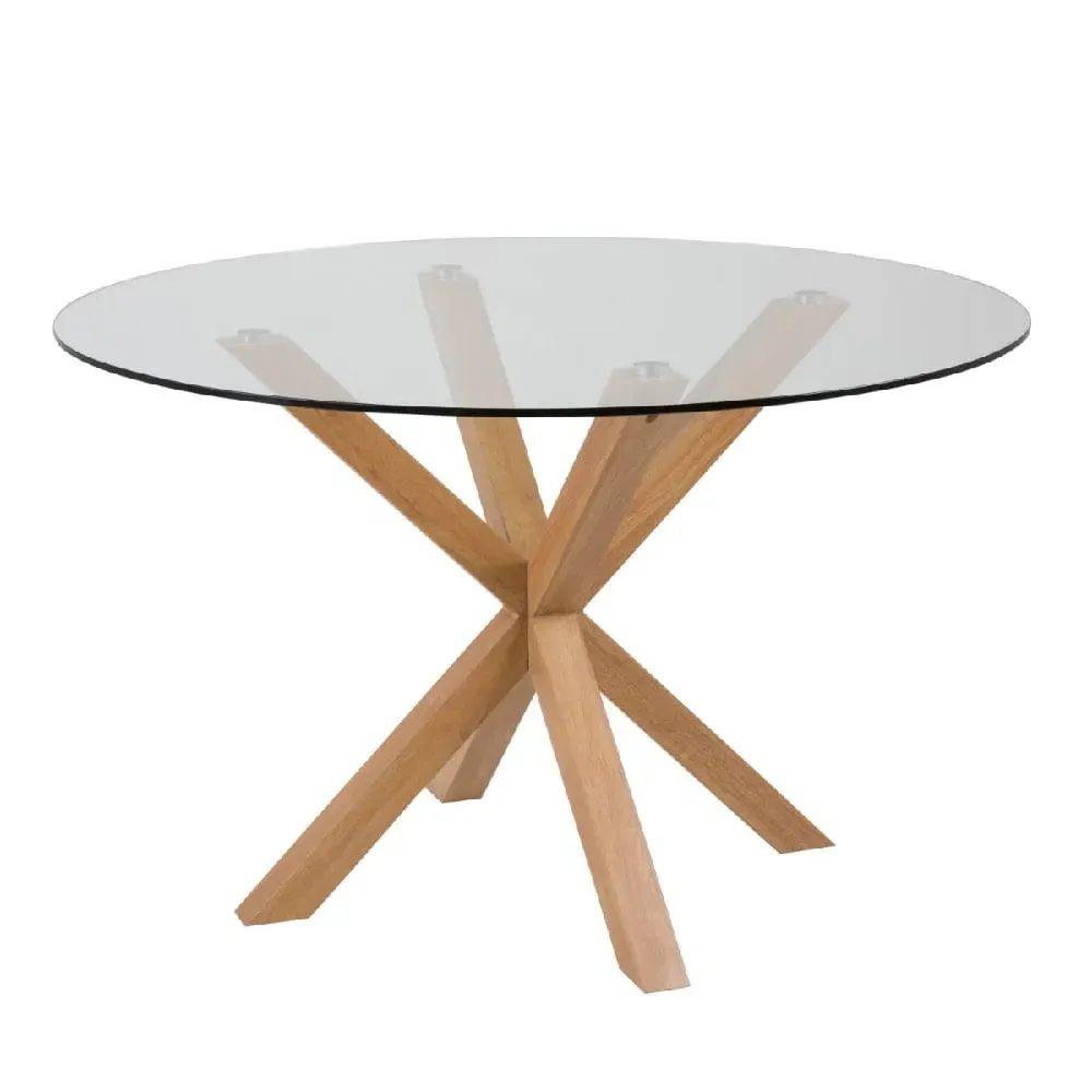 Haines Round Dining Table - Clear Glass, Oak image
