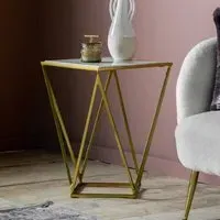 Halfords Side Table with Gold Frame - White, Marble