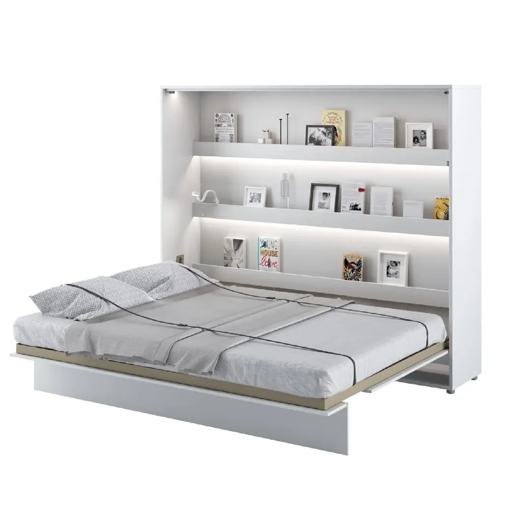 Halifax King Size Wall Bed with Storage - White, High Gloss