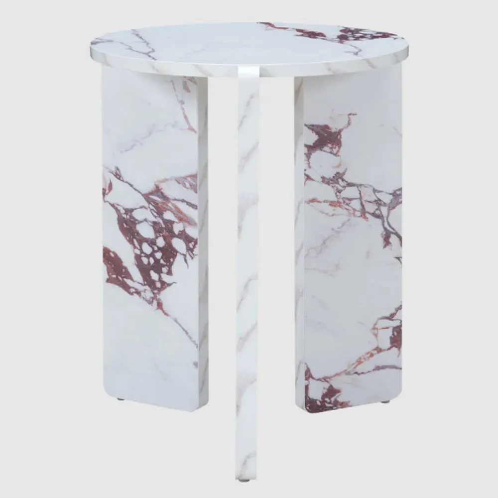 Halifax Round Side Table - Violetta Marble Effect, MDF