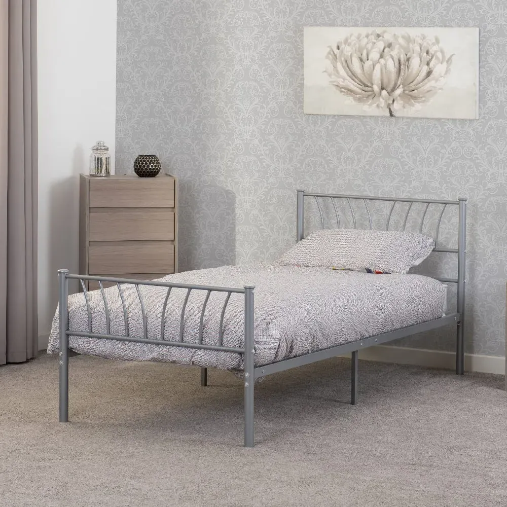 Hallandale Single Bed Frame - Silver, Metal