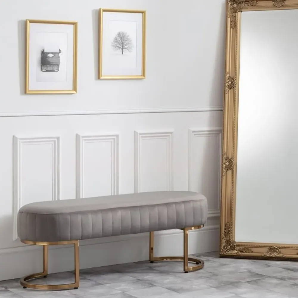 Halle Hallway Seating Bench - Light Grey, Velvet image