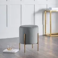 Halle Velvet Stool with Gold Legs - Grey