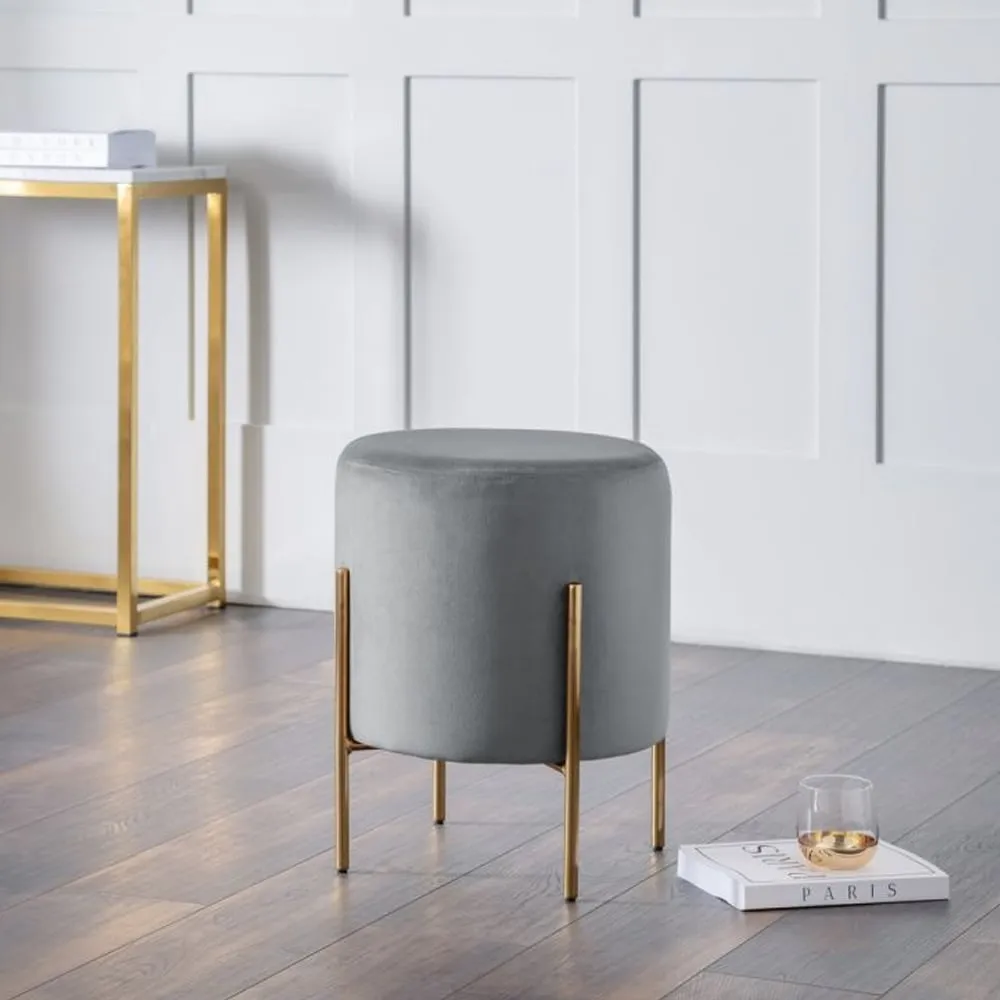 Halle Velvet Stool with Gold Legs - Grey image
