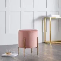 Halle Velvet Stool with Gold Legs - Pink