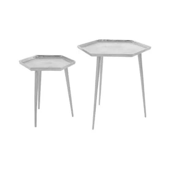 Hallo Hexagonal Set Of 2 Side Tables - Silver