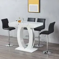 Halo Bar Table Set with 4 Ripple Stools - White, Black