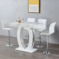 Halo Bar Table Set with 4 Ripple Stools - White, White