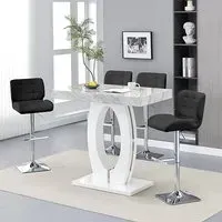 Halo Bar Table with 4 Candid Stools - Marble Effect, MDF