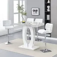 Halo Bar Table with 4 Candid Stools - Marble Effect, MDF