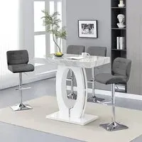 Halo Bar Table with 4 Candid Stools - Marble Effect, MDF