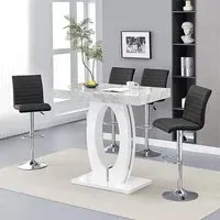Halo Bar Table with 4 Ripple Stools - Marble Effect, MDF