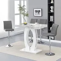 Halo Bar Table with 4 Ripple Stools - Marble Effect, MDF