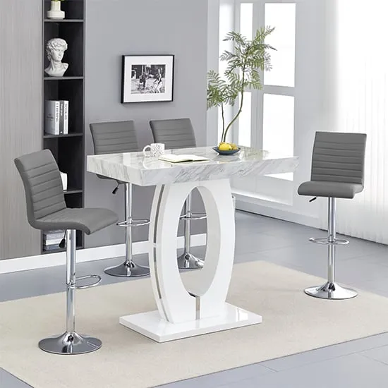 Halo Bar Table with 4 Ripple Stools - Marble Effect, MDF