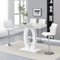 Halo Bar Table with 4 Ripple Stools - Marble Effect, MDF