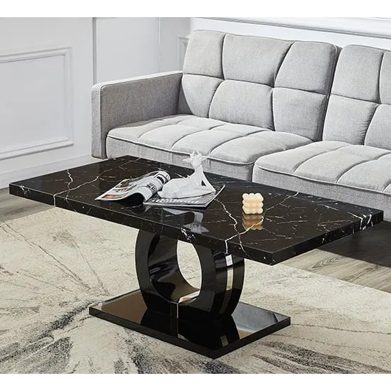 Halo Coffee Table with Storage - Black, Milano Marble Effect image