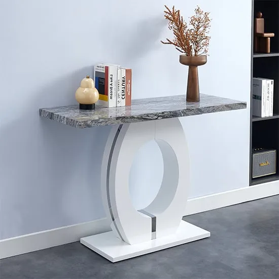 Halo Console Table - White, Marble Effect