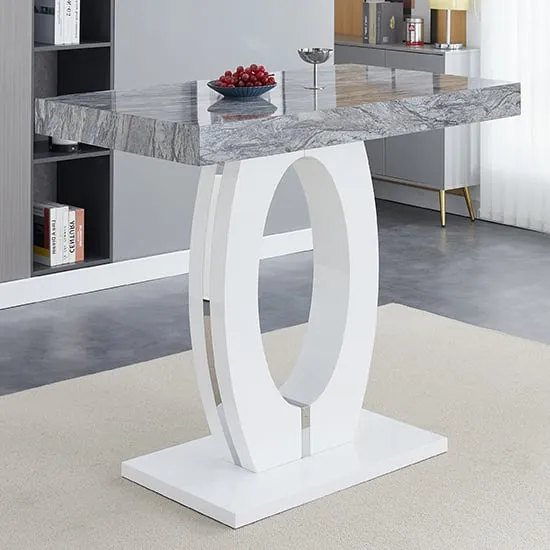 Halo High Gloss Bar Table - White, Marble Effect image