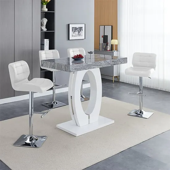 Halo Melange Bar Table with 4 Candid White Stools - White
