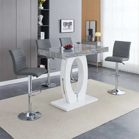 Halo Melange Bar Table with 4 Ripple Stools - Grey