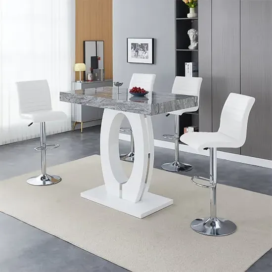 Halo Melange Bar Table with 4 Ripple Stools - White
