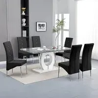 Halo Melange Dining Set with 6 Vesta Chairs - Black, MDF