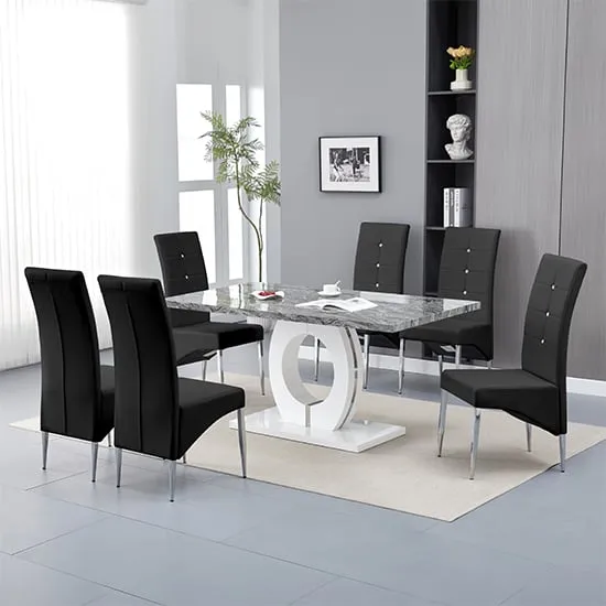 Halo Melange Dining Set with 6 Vesta Chairs - Black, MDF